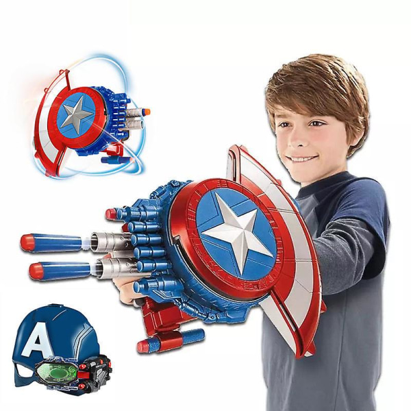 Kompatibel med Captain America Shield Toy Launcher Skyting Gutt Barneleke Deformasjon Soft Bullet Gun Cosplay Mask Baby Anime Gave[HK] launcher