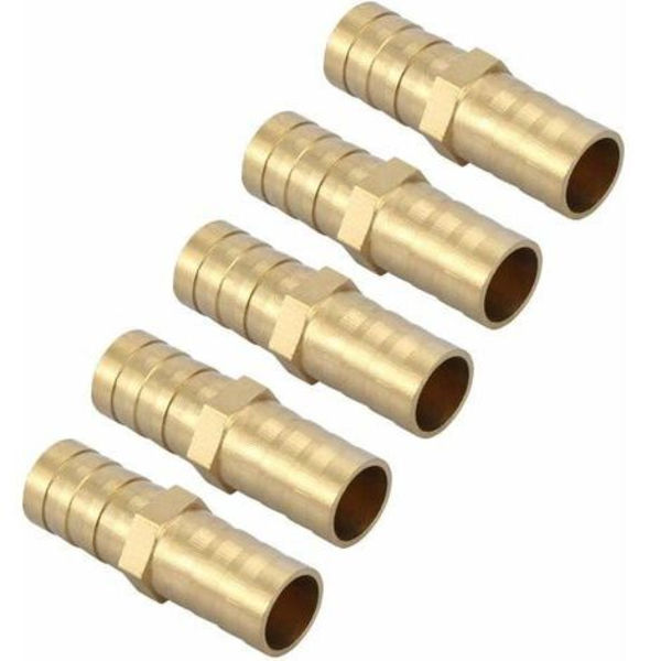 Lige modhageforbindelse, tovejs lige røradapter i messing, rørfitting, rørledsforbindelse, 10 mm (10 mm 5 stk) (HK)