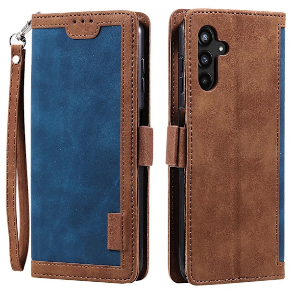 Vintage Skarvat Läderfodral för Samsung Galaxy A35 5G Fullständigt Skydd Mobilskal [HK] Blue