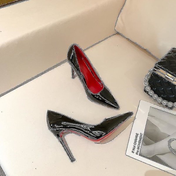 Kvinder Red Sole Pumps Ny sexet bund spidstå sort tynde højhælede sko 8cm 10cm 6cm Lavvandet sexet bryllupssko[HK] black 8cm 38