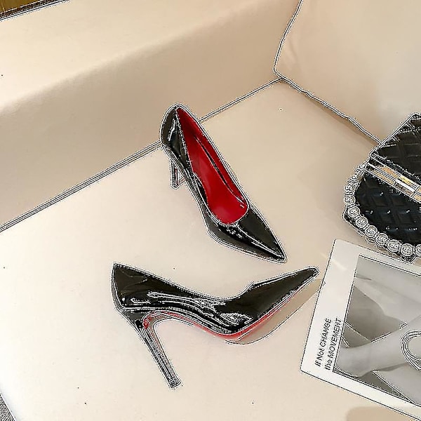 Røde pumps med spiss tå for kvinner - Nye, sexy, tynne høyhælssko med svart såle - 8 cm, 10 cm, 6 cm - Lav, sexy brudekjole [HK] black 8cm 38