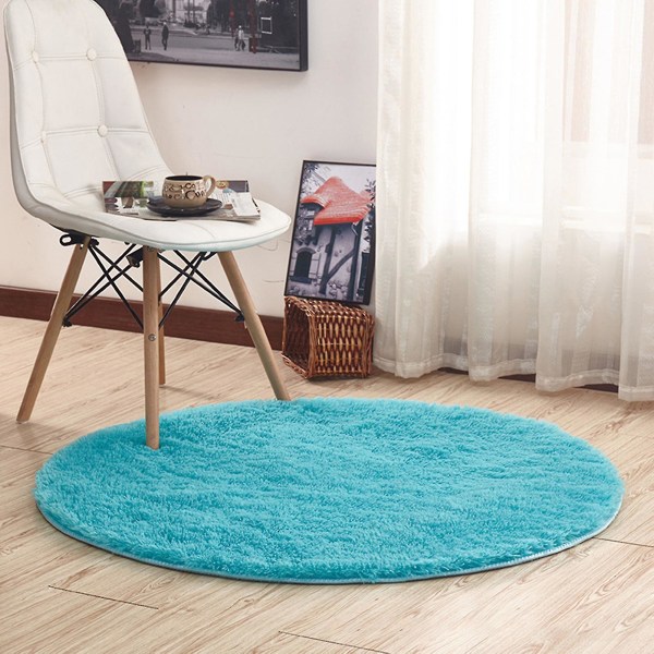 HK  Soverom Luksuriøs Rund Fluffy Teppe Super Myk Slitasjebestandig Sklisikker Design Sirkel Teppe Gulvteppe Sky Blue 60cm