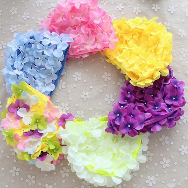 Svømmehette for kvinner, Petal Retro 3D Blomster Svømmehatt Badehette [HK] blue