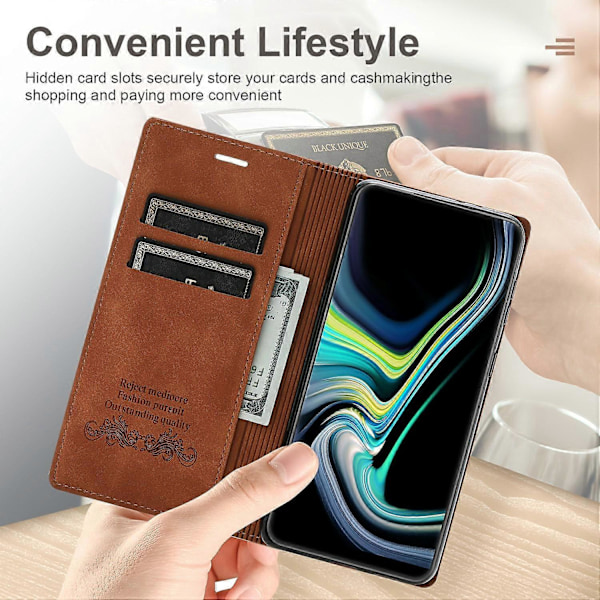 Samsung Galaxy A26 5G Lompakkokotelo Magneettisella Sulkemisella Nahkainen Puhelinkotelo - Musta[HK] Multicolor Brown