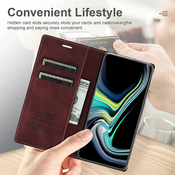 Samsung Galaxy A26 5G Lompakkokotelo Magneettisella Sulkemisella Nahkainen Puhelinkotelo - Musta[HK] Multicolor Wine Red