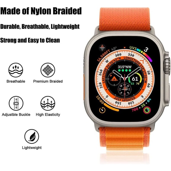 Al - Orange-alpine Loop-rem for Apple Watch Ultra 49/45/44/42mm, vevd rem kompatibel for Iwatch Series 8/7/6/5/4/3/2/1/se([HK])