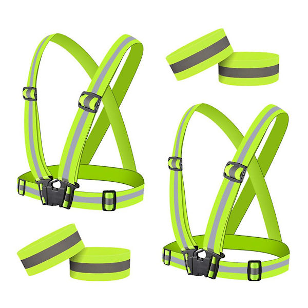 Løbe Refleksvest 2 Dele Elastisk Justerbar Refleksvest Med 4 Høj-synlige Refleksbånd Grøn[HK] green