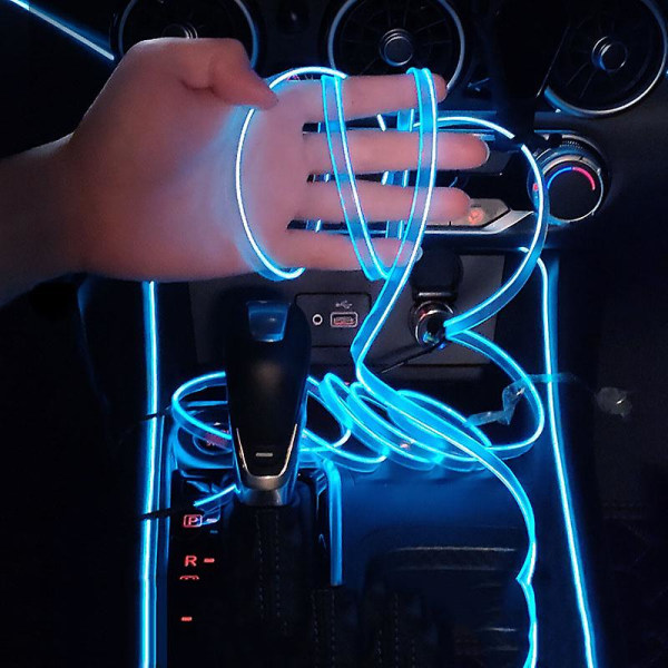 Bil Led interiör Strip Light 3m USB Neon Trådlampor Glödande Ambient Belysning Bildekorationer Interiör Isblå