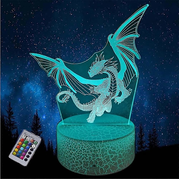 SBSG Nattlampa Drak-lampor, 3D Illusion LED-lampa för Barn, 16 Färger Ändras Touch och Fjärrkontroll Jul Födelsedagspresenter för Pojkar an[HK]
