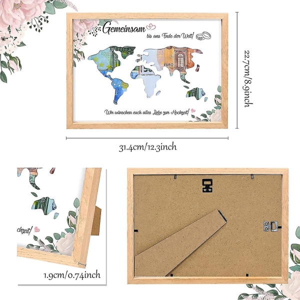 HKK  Money Gift Wedding, World Map Money Gift, Money Gifts Packaging Real Wood Picture Frame