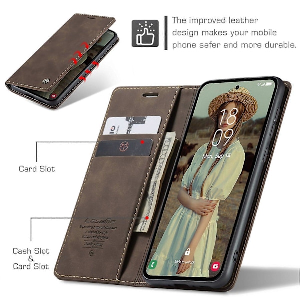 CASEME 013-serien för Samsung Galaxy A55 5G Fodral PU Läder Ställ Visning Business Telefonskal [HK] Style E Multicolor