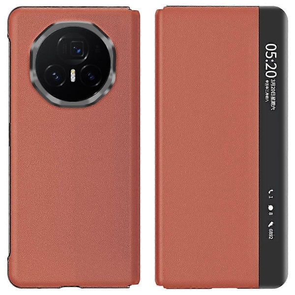 For Honor Magic V3 5G Etui Visningsvindue PU Læder Stativ Smart Telefon Cover - Grøn[HK] Brown Multicolor