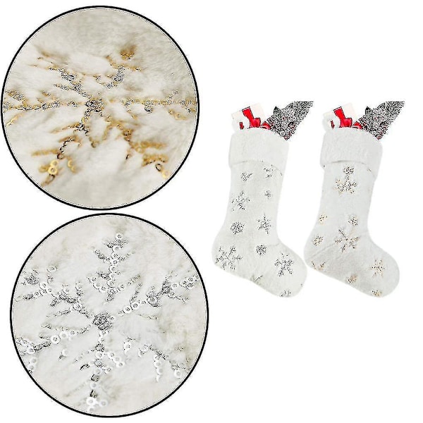 2-pack Snövita Julstrumpor med Broderade Snöflingor för Hängande Juldekoration  silver