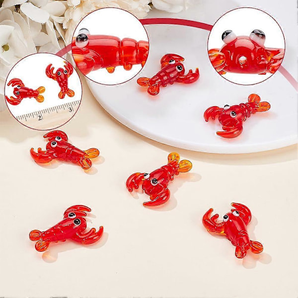 6 stk. Håndlavede Lampwork Krebs Perler Røde Hummer Spacer Perler 3D Dyr Løse Perler til Fest Karneval Dekoration Forsyninger Smykkefremstilling[HK]