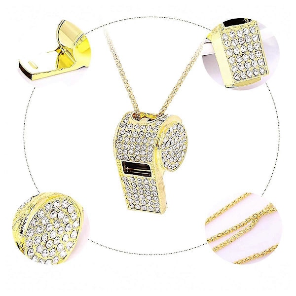 Fløyte, Metall Krystall Rhinestone Fløyte, Skinnende Fløyte med Nøkkelring for Dommere, Trenere, Lærere[HK] gold