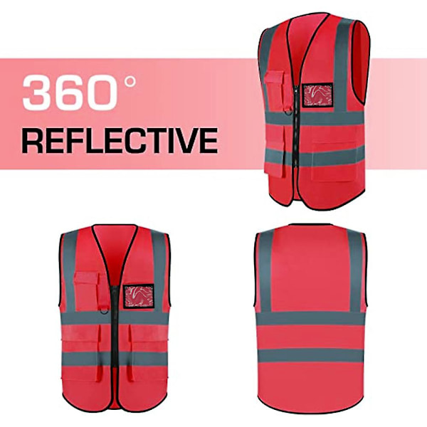 Høy synlighet Refleks Sikkerhetsvest, Høy Synlighet Lys Neon Farge Med 4 Refleksstriper Lommer [HK] red