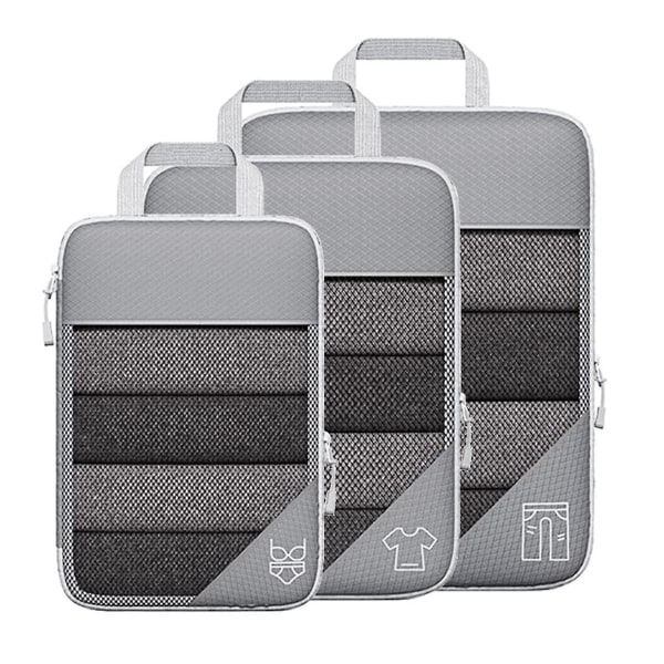 3 stk Bærbare tasker Rejsekompressible opbevaringstaskesæt Mesh Visual Bagage Organizer Grå([HK])