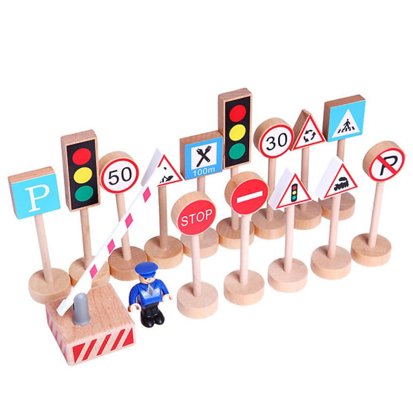 16 stk/sett Vegtrafikkskilt i tre modellblokk Pedagogisk leketøy for barn[HK]