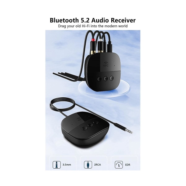 Bluetooth 5.2 Car Aux Audio Adapter Mottagare 3,5 mm trådlös handsfree samtal Musik Audio Adapter för ([HK])