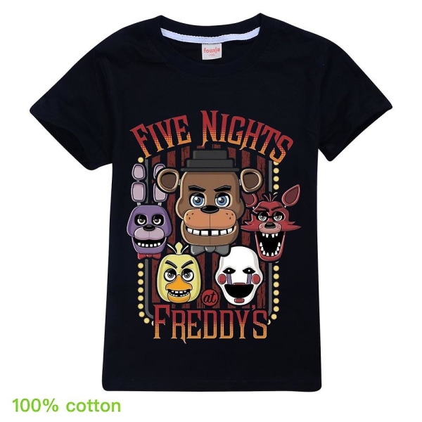 Poikien tyttöjen lyhythihainen T-paita Five Nights At Freddy's Kids -puuvillaiset t-paidat[HK] Black 11-12Years
