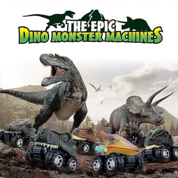 4 stk. træk-tilbage-biler Dino-legetøj til 3+ drenge småbørn T-Rex-spil lastbiler [HK]
