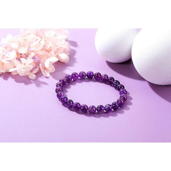 Helbredende Krystall Armbånd 8mm Naturlige Edelstensperler Armbånd for Kvinner Menn Energi Kvarts Krystall Stein Elastisk Armbånd for Hennes Julegave[HK] amethyst