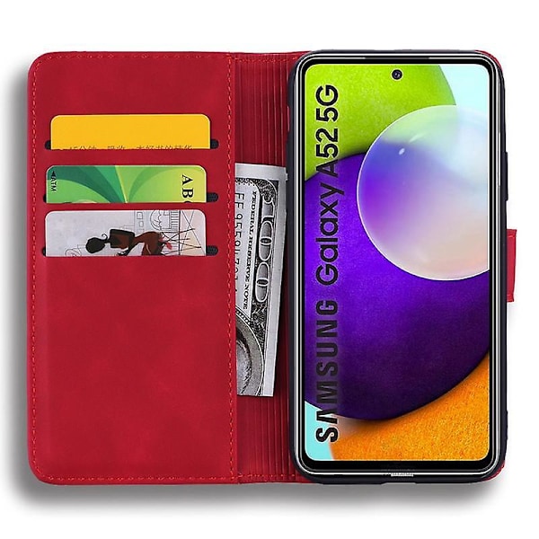 Plånboksfodral för Samsung Galaxy A52/A52S Premium PU Läder Flip Cover Mandala[HK] Red