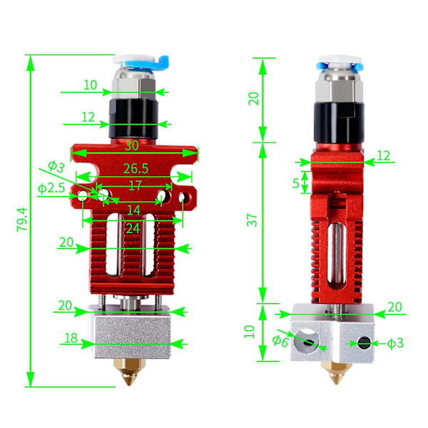 CR-6 SE Hotend Kit Helt i Metall Design Kompatibel med Creality CR6 SE/ Ender-3 Serien 3D-skrivare[HK] red