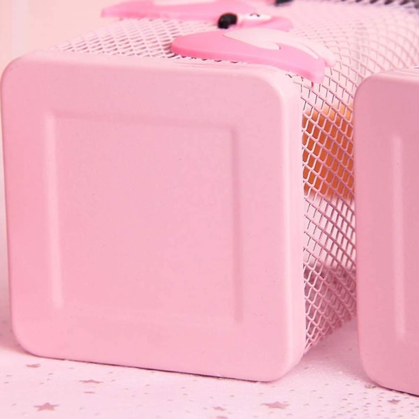 2 Pack Metal Cute Pen Pencil Holder Office Home Desk Square Pencil Cup Caddy Box Makeup Brush Holders For Girls (flamingo)[HK]