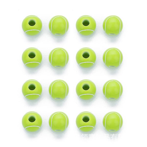 100 stk grønne sportsavstandsperler 12mm tennisball runde perler anheng for DIY-kunst