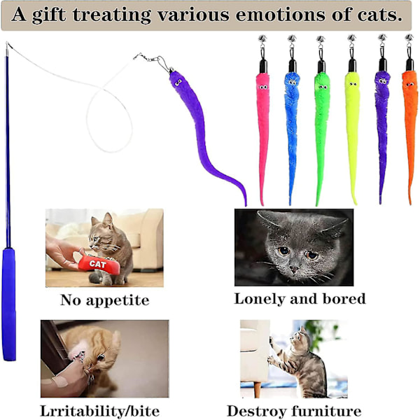12 stk. Katteorme Legetøj, Kattelegetøjsstang Udskiftning, Interaktiv Kattelegetøjsstang Udskiftning Kattelegetøjsstang Genopfyldningstilbehør