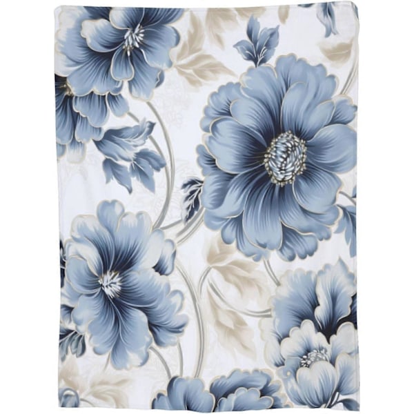 WSYKC Blåt og gråt blomstermønstret tæppe, ultrablødt flanneltæppe, sengetæppe, dekorative tæpper, håndklædetæppe til sofa [HK] 50x40in 125x100cm