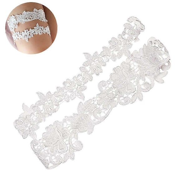 Fuldend Dit Brudelook med 2 stk. Brude Blondekant Bryllup Brudestrømpebånd - Elegant Satin Sløjfe til Brude[HK] White