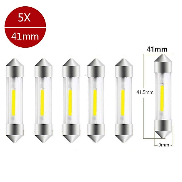 HK 31/36/39/41mm 12vC5W dubbla huvud bil SMD Feiteng COB LED interiörbelysning, vit 5pcs 41MM
