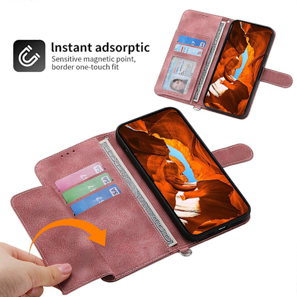 Læder telefoncover med 2 stropper til Xiaomi Redmi Note 13 5G/Note 13 5G (Kina) [HK] Pink