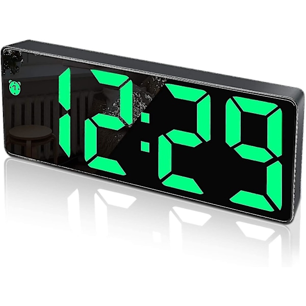 Digitalt vækkeur, stort LED-display, spejlur med snooze-funktion og lysstyrkejusterbar USB-opladningsforbindelse vækkeur[HkkK]