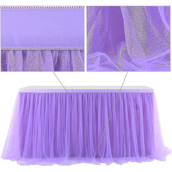 Tyllbordskjol för rektangulära eller runda bord Tutu Bordskjol Vit Volangduk för Bröllop Möhippa Dop Födelsedagsfest C[HK] Purple