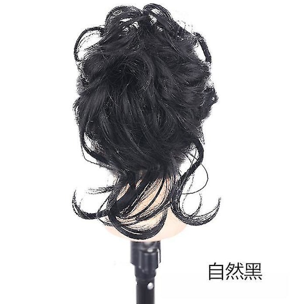 Hårstykke med clips, knoldhårstykke, krøllet hår-scrunchie med hår, chignon voluminøst hårstykke, rodet knold extensions[HK] Black