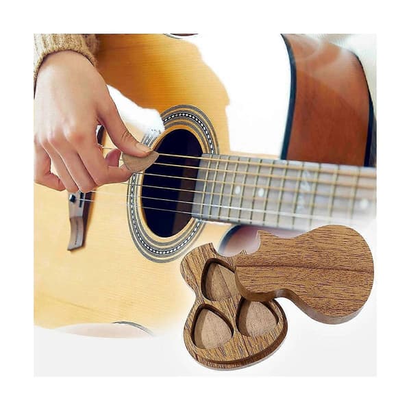Plektrumfodral med 3 st Träplektrum Lämplig som Present till Gitarrspelare Gitarrdelar[HK]