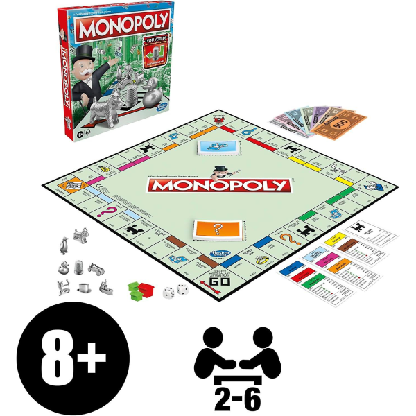 Monopolspill, familiebrettspill for 2 til 6 spillere, monopolbrettspill for barn fra 8 år og oppover, pakken kan variere[HK] CLASSIC