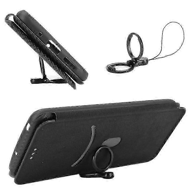 För TCL 505 Mobilskal Kolfibertextur Läder Magnetisk Stängning - WK[HK] Black