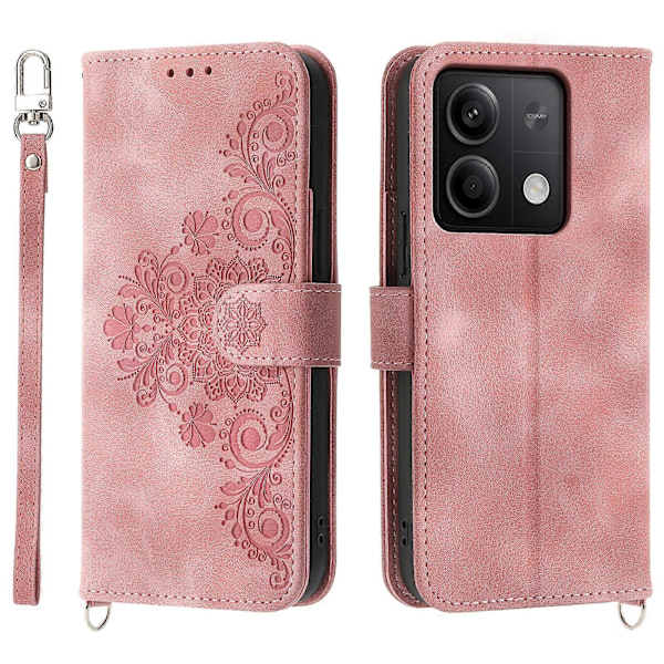 Læder telefoncover med 2 stropper til Xiaomi Redmi Note 13 5G/Note 13 5G (Kina) [HK] Pink