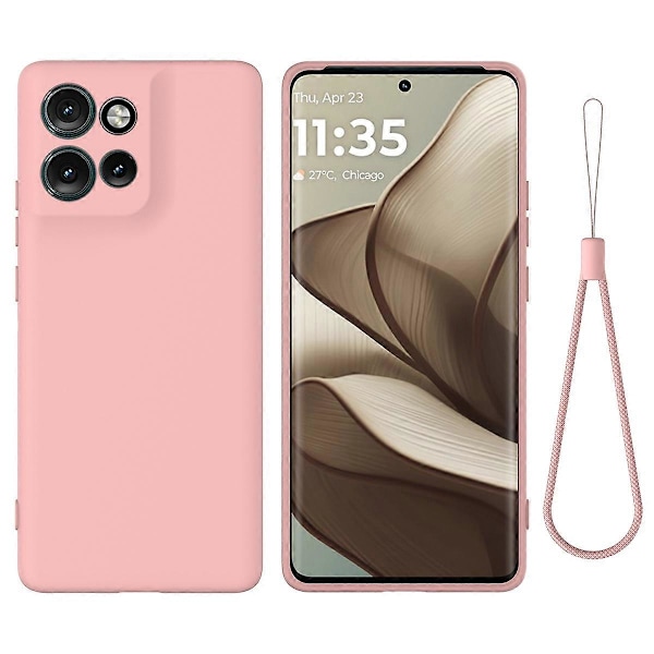 Til Motorola Edge 50 Neo 5G Cover Flydende Silikone Anti-Ridse Telefon Cover med Håndrem [HK] Pink