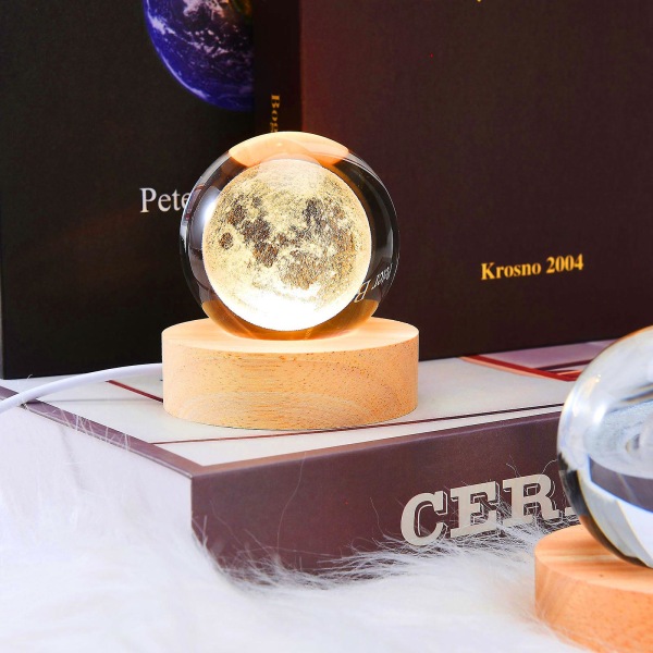 LED Krystal Bordlampe USB 3D Måne Galaxy Globe Natlampe Børn Julepynt Gave[hk] moon