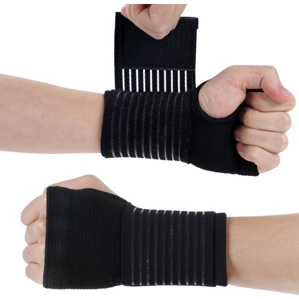 Handledsstøtte, 2-pack elastisk handledsstöd med rem, håndtert[HK] black