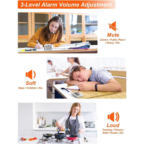 Digital Timer Æggeur Digitalt Køkkenur med Ur, Stopur, Vækkeur, Magnet, 3-Niveaus Lydstyrke, LCD-Display til Læring, Madlavning, [HK]