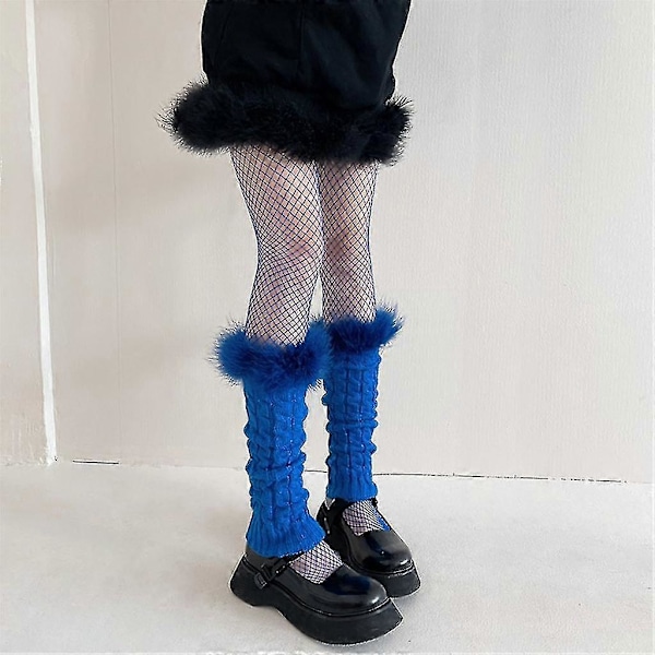 Afslappede benvarmere til kvinder Harajuku Furry Plys Patchwork Fodbetræk Lægsokker[HK] Purple