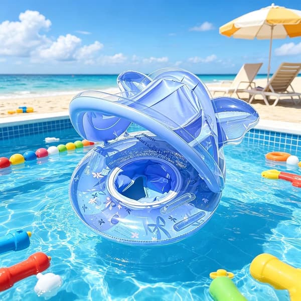 Pool Float til Børn, Oppustelig Flydering med Kaleche, Rørlegetøj til Drenge Piger, Have, Baghave, Gårdhave, Terrasse, Strand, Sommer S[HK] Blue