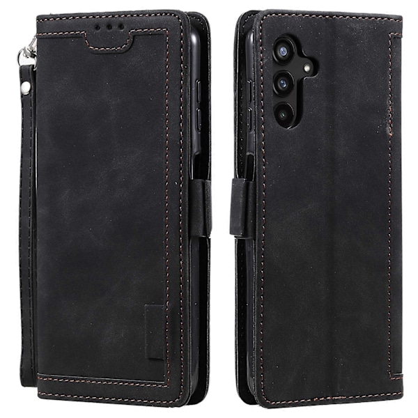 Vintage Skarvat Läderfodral för Samsung Galaxy A35 5G Fullständigt Skydd Mobilskal [HK] Black