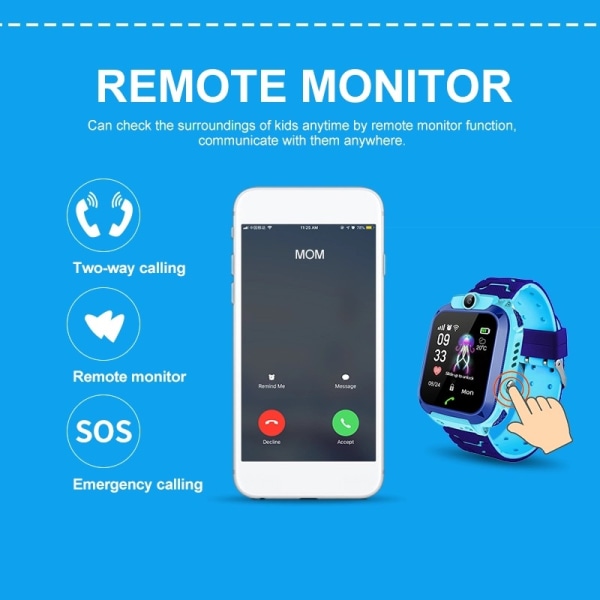 Q12 Kids Smart Watch Sos Clock Waterproof Ip67 Kids Present för IOS Android, Rosa